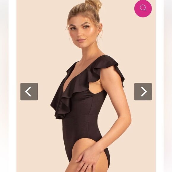 Trina Turk Monaco Solids Ruffle Plunge One Piece Swimsuit Size 2 NWT in Black - Picture 3 of 10